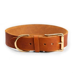 Walk'it Halsbånd Cognac læder messing 40mmx70cm - XXXXL - 57-65cm